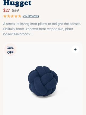 Set of two midnight blue Bearaby Hugget stress-relieving knot pillows